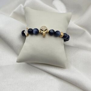 Handmade By G Custom Sterling Silver Moissanite Skull Blue Kyanite Bracelet